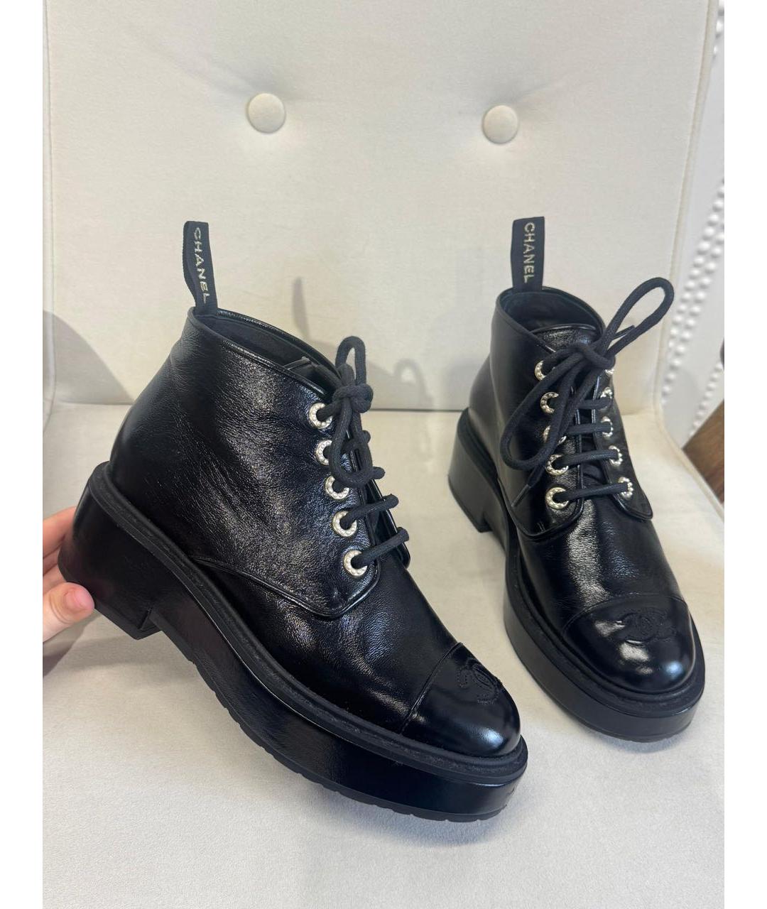 CHANEL Черные кожаные ботинки, фото 4