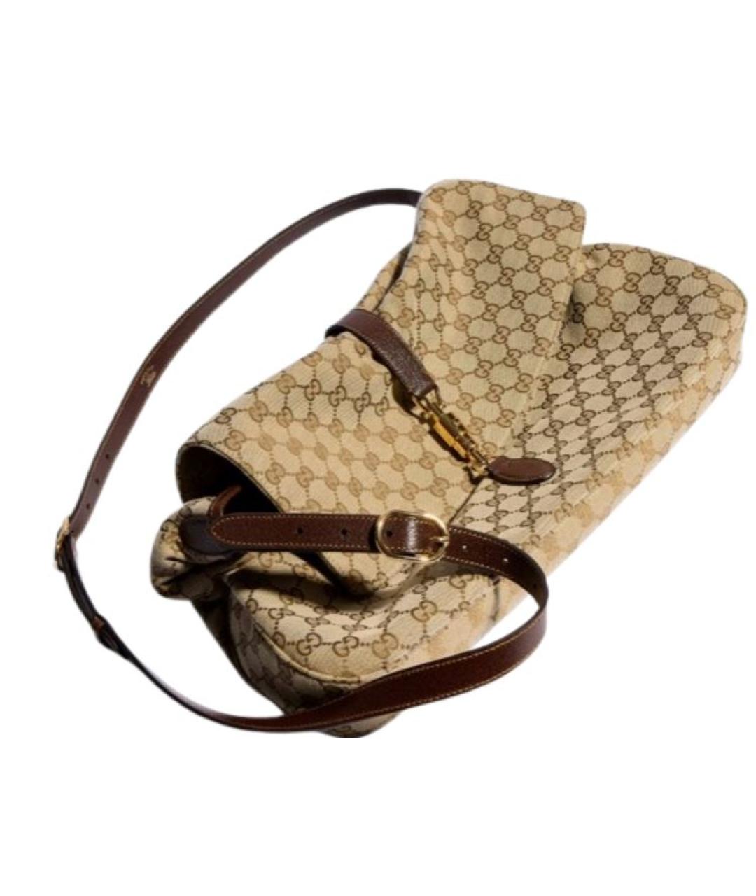 GUCCI Бежевая сумка на плечо из канвы, фото 2