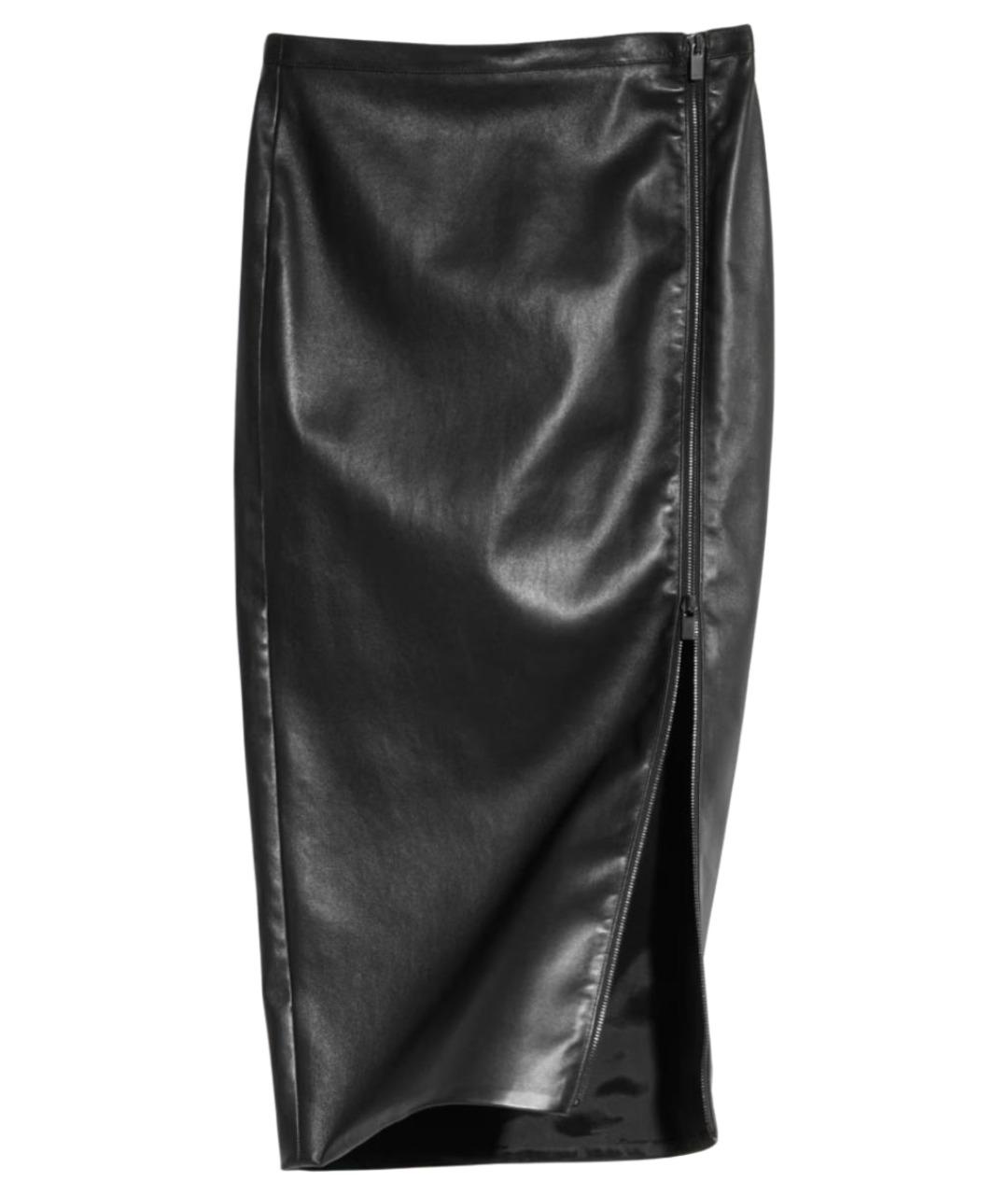GUCCI Черная кожаная юбка миди, фото 1