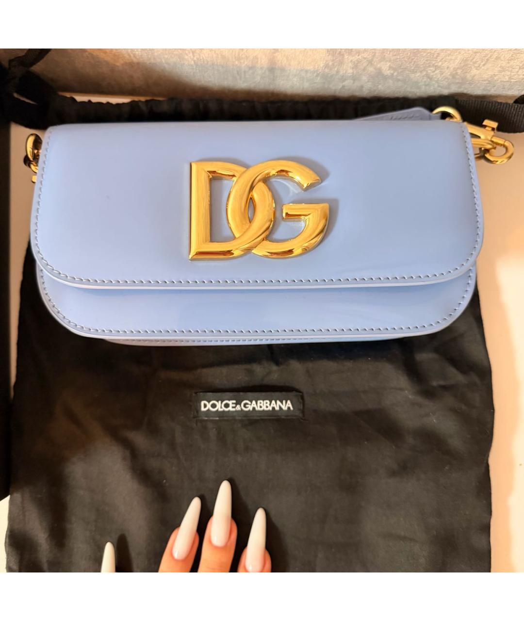 DOLCE&GABBANA Голубая сумка с короткими ручками из лакированной кожи, фото 5