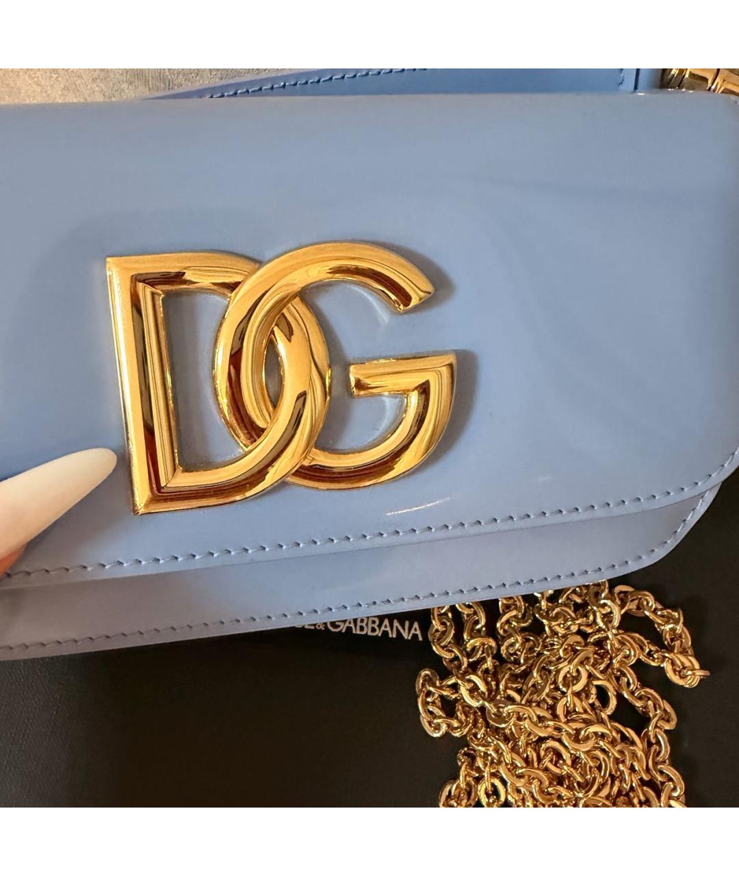 DOLCE&GABBANA Голубая сумка с короткими ручками из лакированной кожи, фото 8