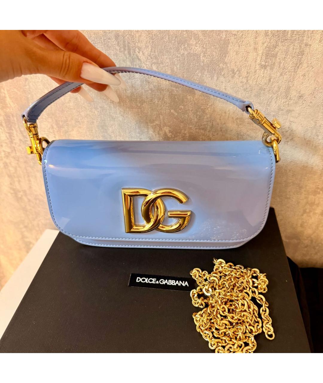 DOLCE&GABBANA Голубая сумка с короткими ручками из лакированной кожи, фото 7