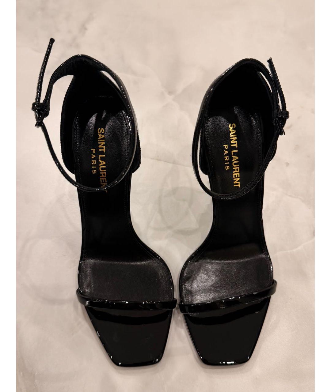 SAINT LAURENT Черные босоножки из лакированной кожи, фото 2