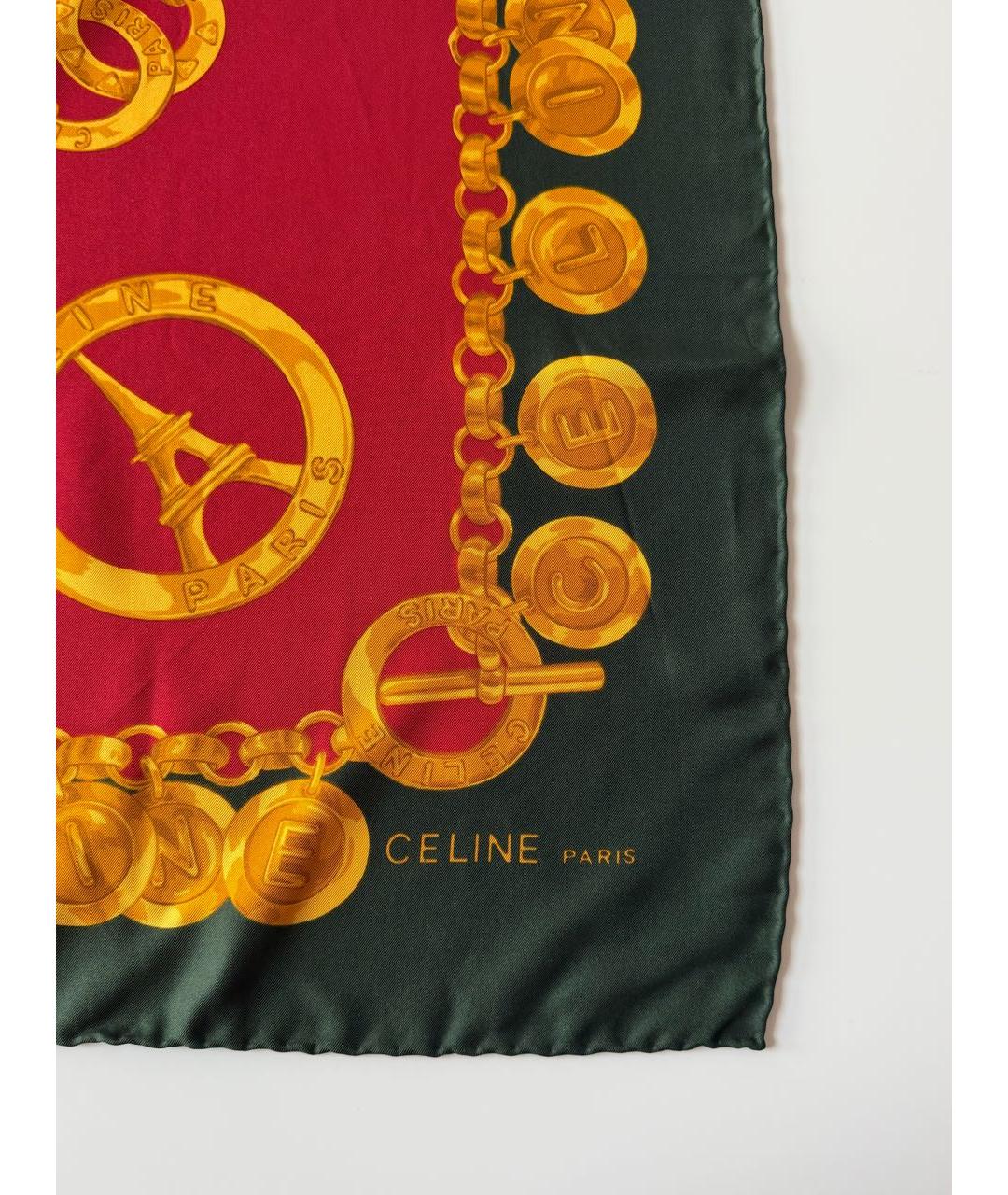 CELINE Бордовый шелковый платок, фото 4