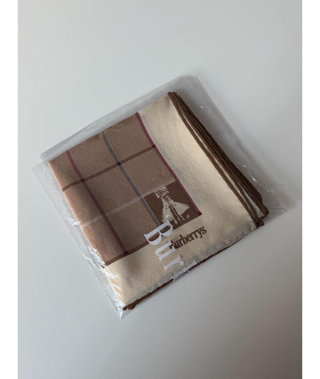 BURBERRY Бежевый шелковый платок, фото 8