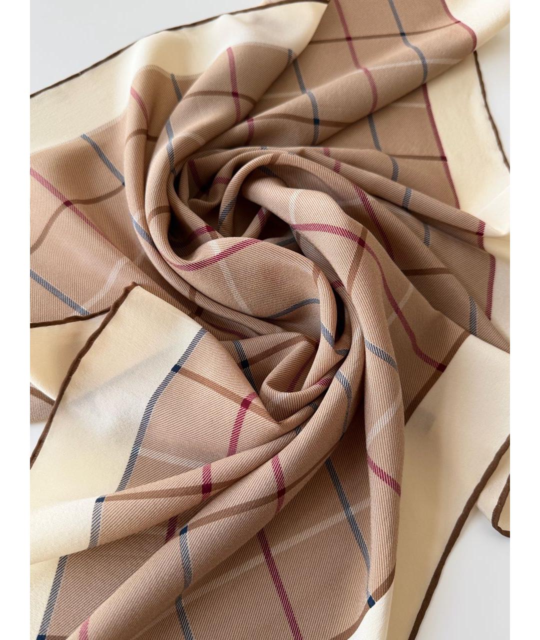 BURBERRY Бежевый шелковый платок, фото 2