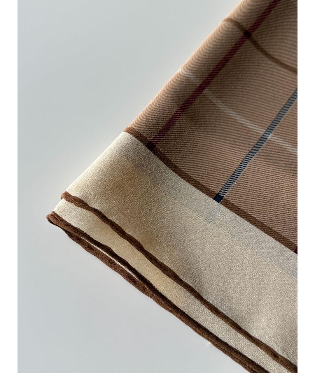 BURBERRY Бежевый шелковый платок, фото 7