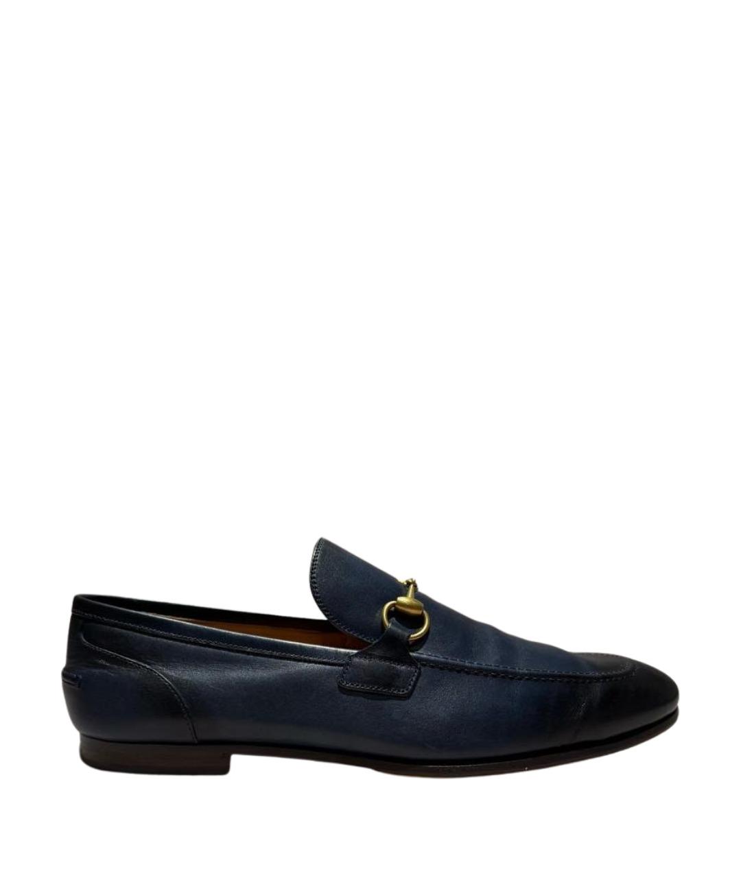 GUCCI Темно-синие кожаные лоферы, фото 1