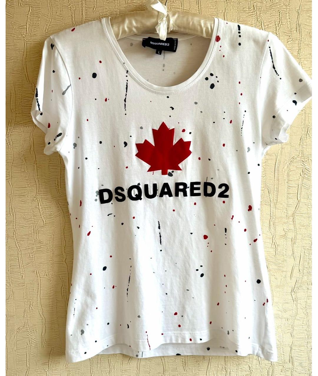 DSQUARED2 Белая хлопко-эластановая футболка, фото 4