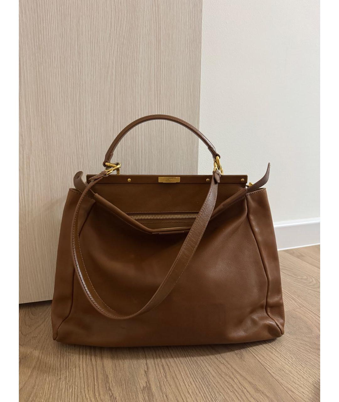 FENDI Коричневая кожаная сумка тоут, фото 9