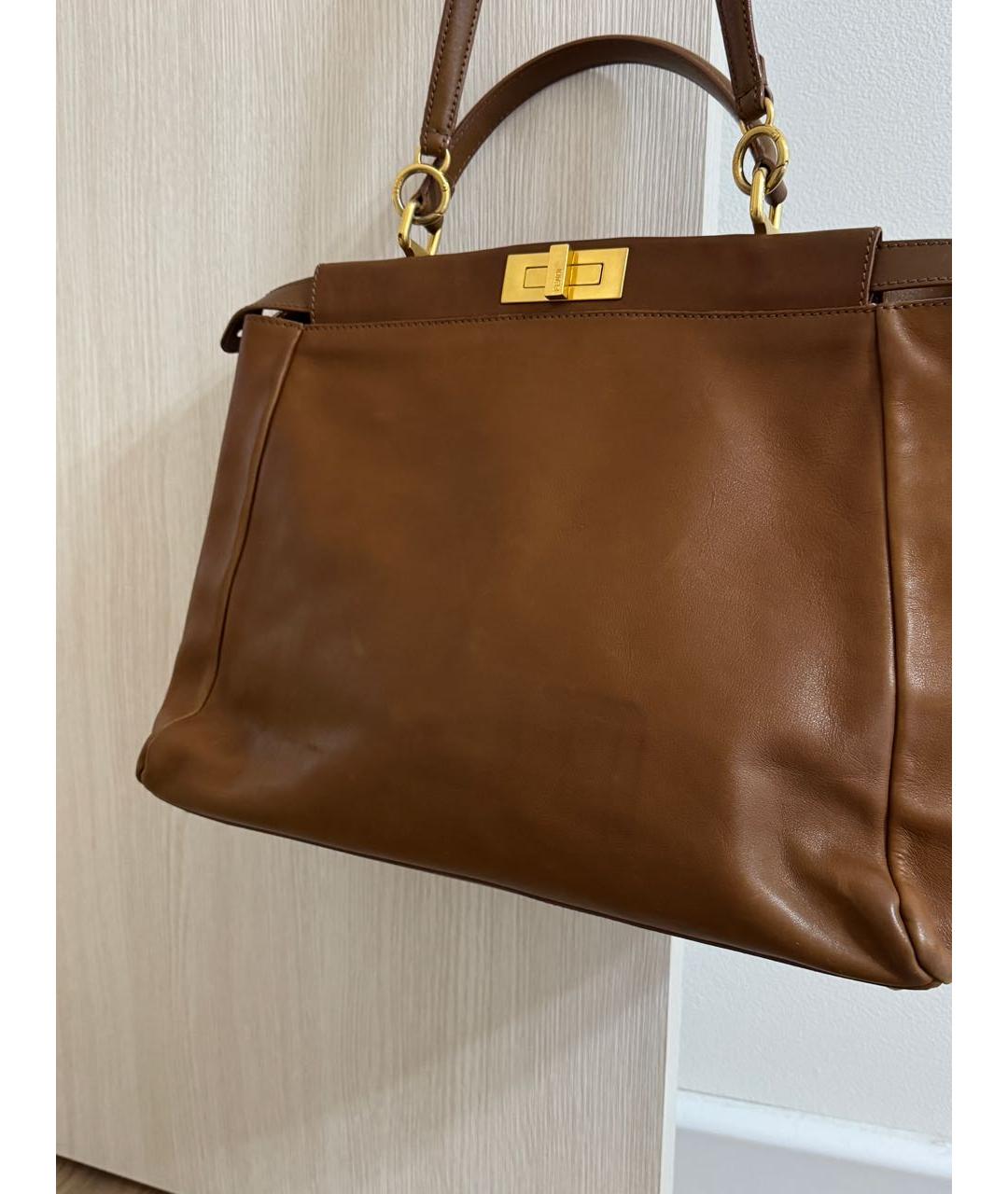 FENDI Коричневая кожаная сумка тоут, фото 7