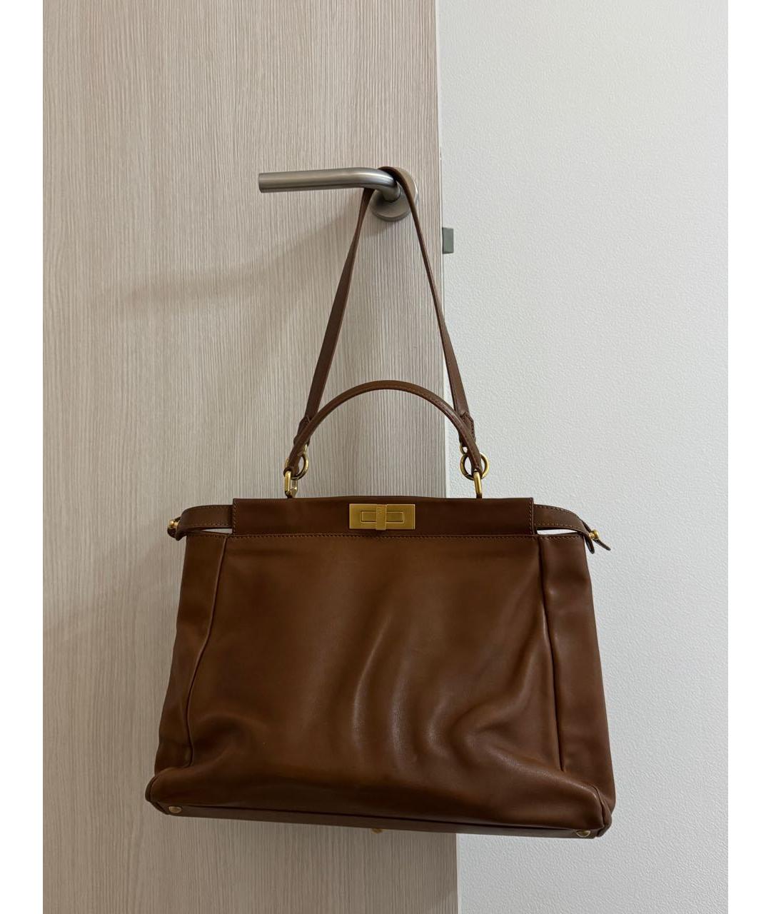 FENDI Коричневая кожаная сумка тоут, фото 3