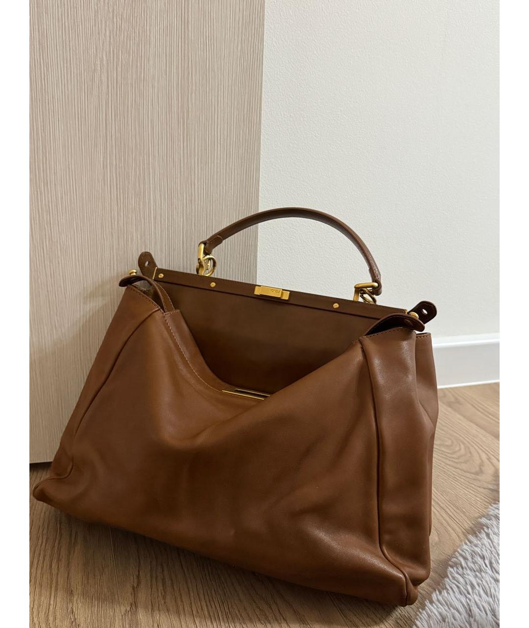 FENDI Коричневая кожаная сумка тоут, фото 8