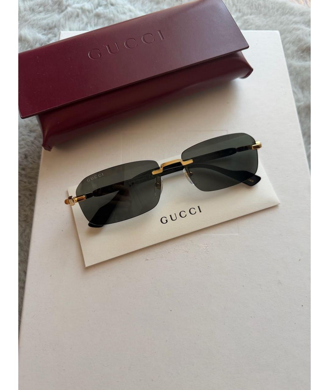 GUCCI Золотые металлические солнцезащитные очки, фото 2