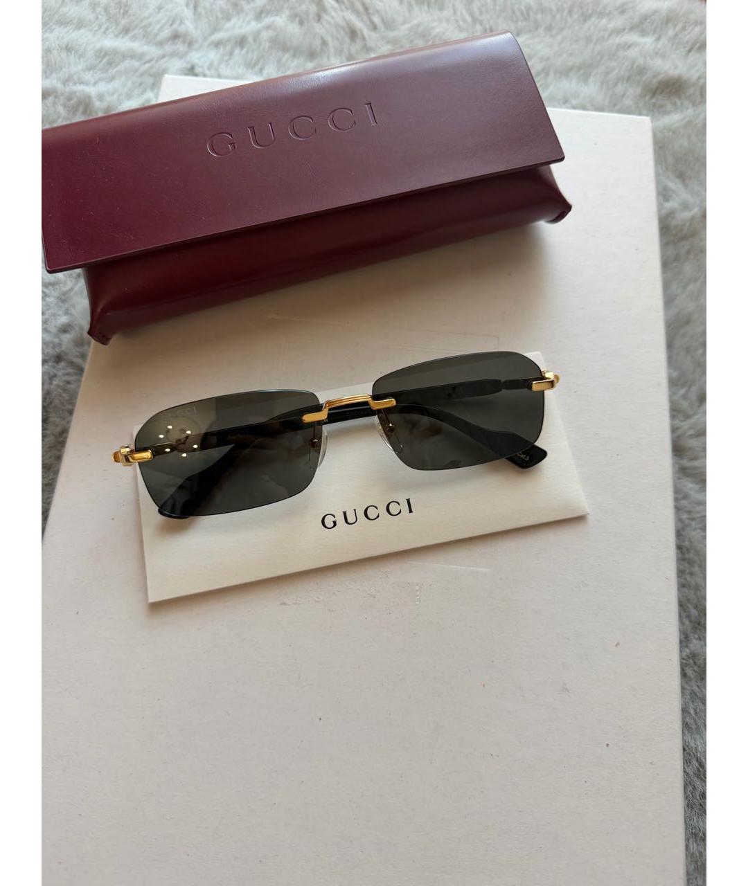 GUCCI Золотые металлические солнцезащитные очки, фото 6