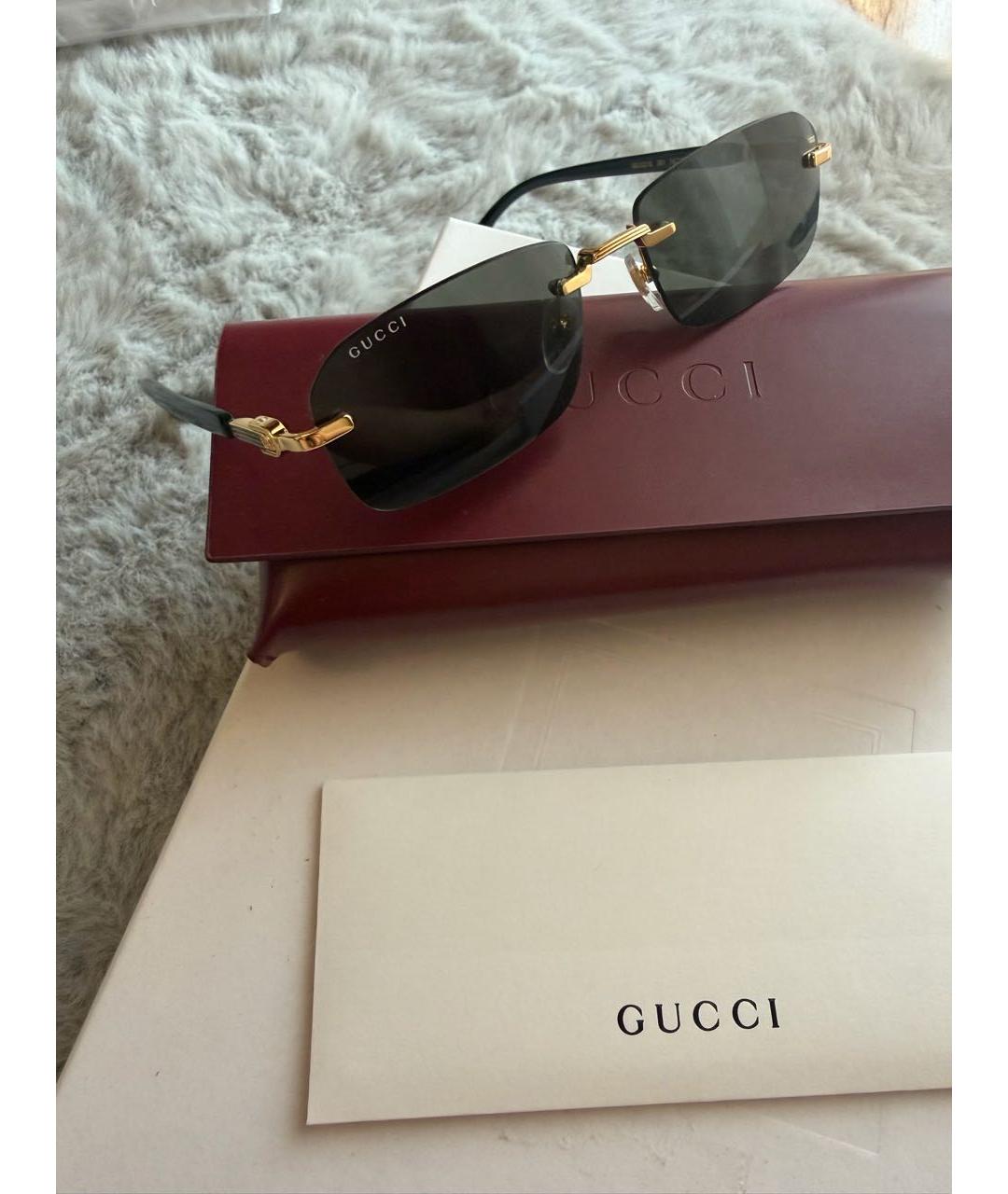 GUCCI Золотые металлические солнцезащитные очки, фото 5