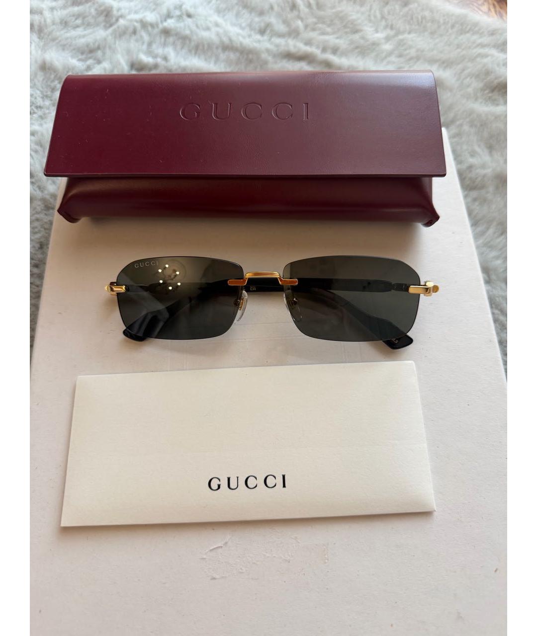 GUCCI Золотые металлические солнцезащитные очки, фото 7