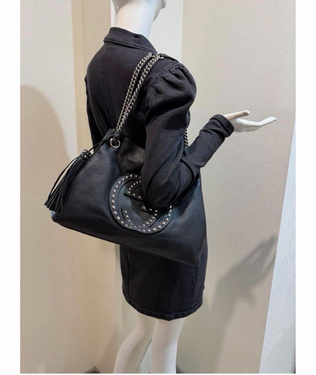 GUCCI Черная кожаная сумка тоут, фото 4