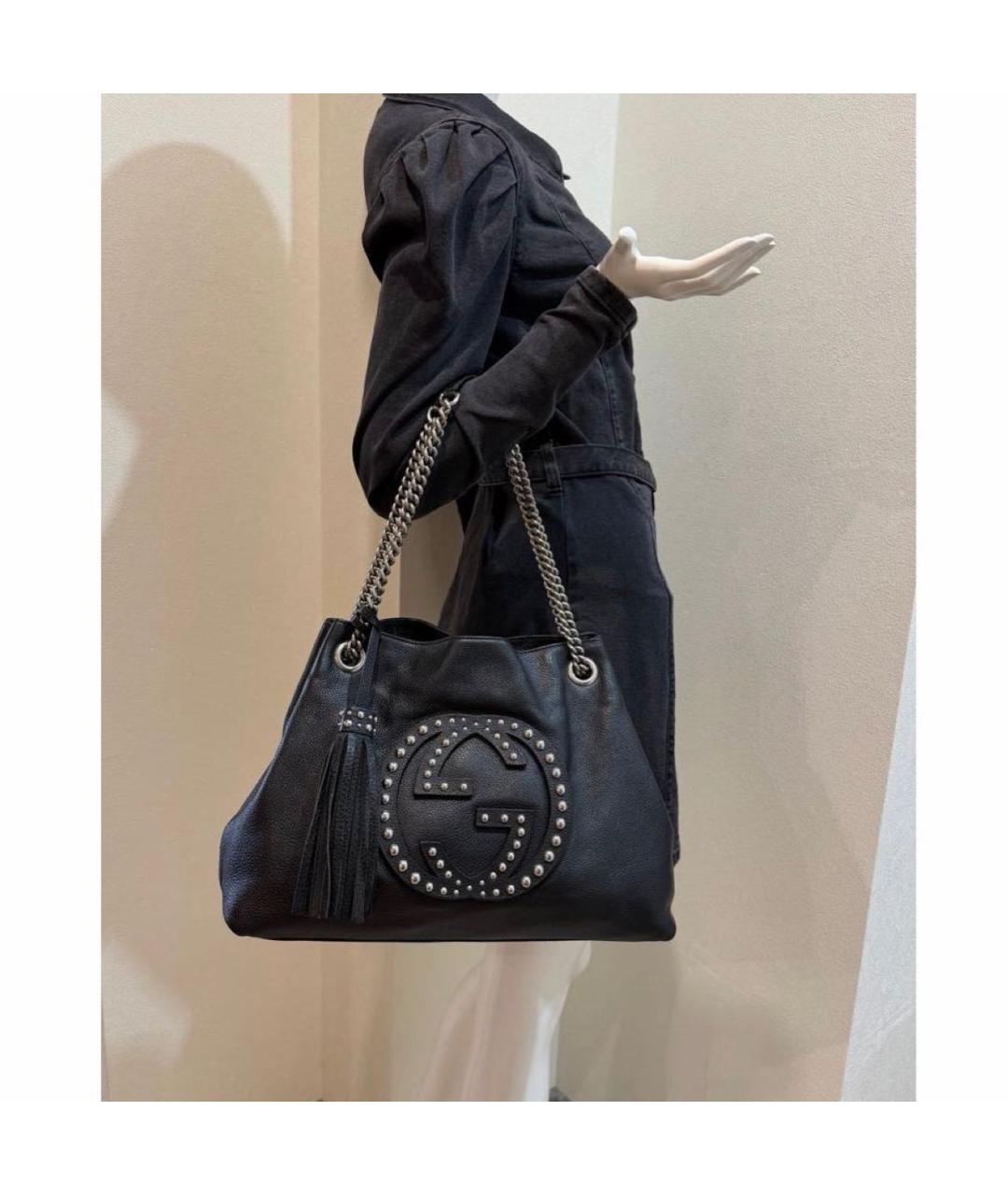 GUCCI Черная кожаная сумка тоут, фото 3