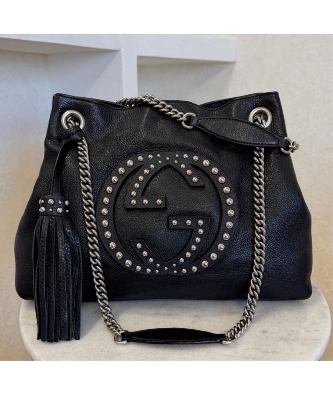 GUCCI Черная кожаная сумка тоут, фото 2