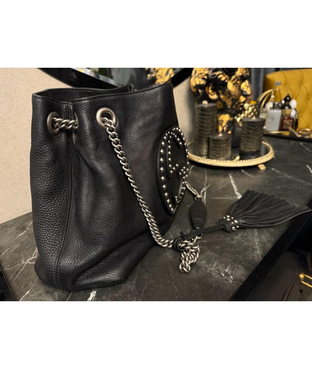 GUCCI Черная кожаная сумка тоут, фото 3