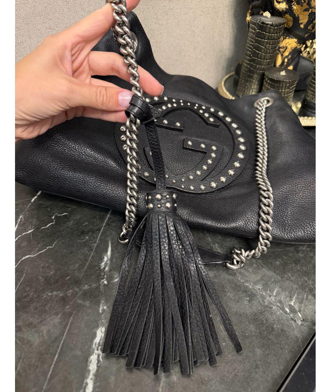 GUCCI Черная кожаная сумка тоут, фото 4