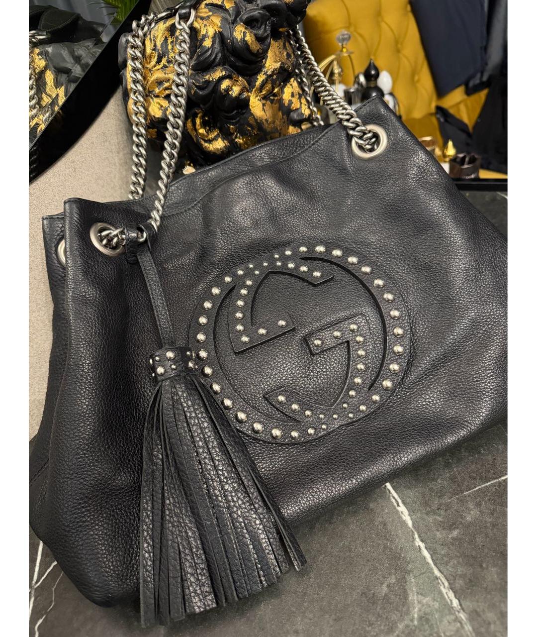 GUCCI Черная кожаная сумка тоут, фото 8