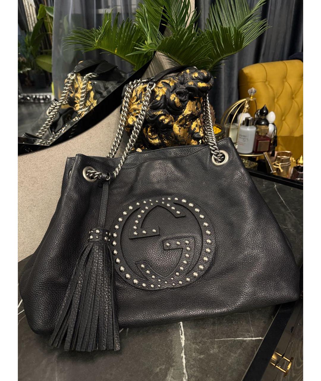 GUCCI Черная кожаная сумка тоут, фото 2