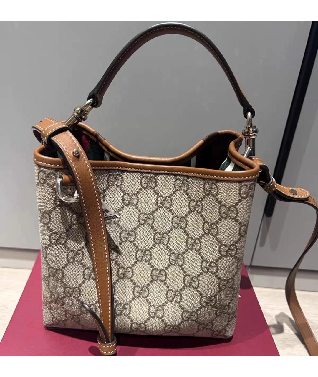 GUCCI Бежевая сумка через плечо из канвы, фото 4