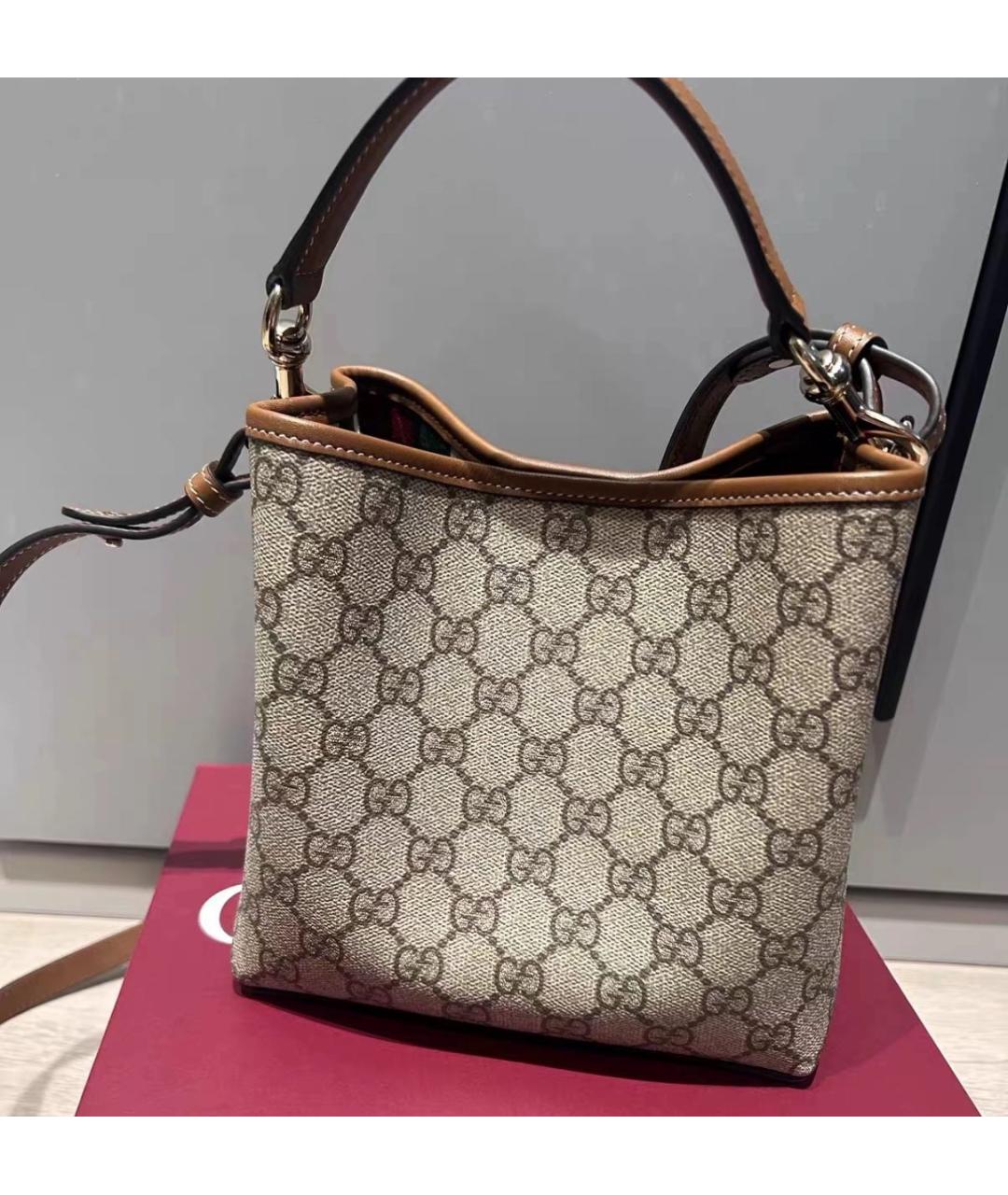 GUCCI Бежевая сумка через плечо из канвы, фото 5