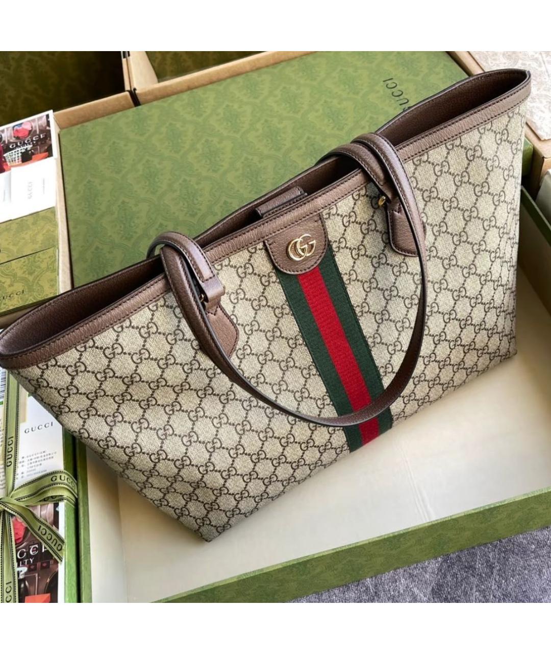 GUCCI Бежевая сумка тоут из канвы, фото 5