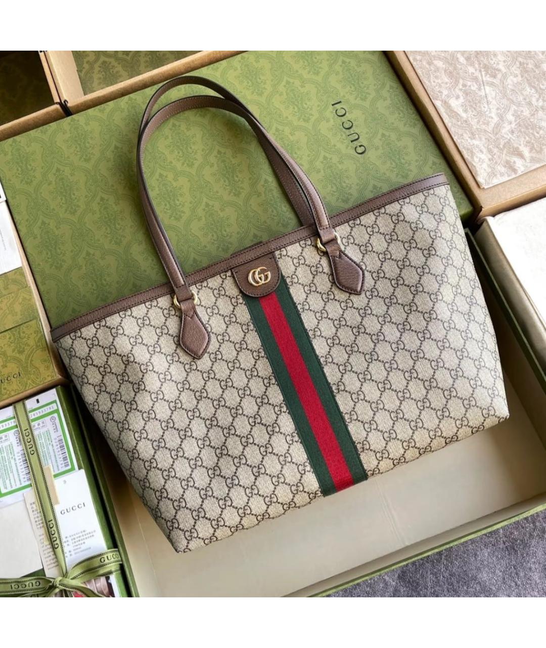 GUCCI Бежевая сумка тоут из канвы, фото 4