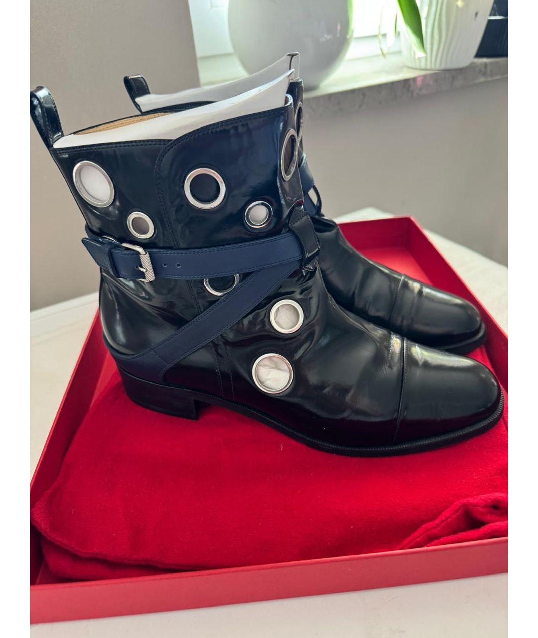 CHRISTIAN LOUBOUTIN Темно-синие кожаные полусапоги, фото 2
