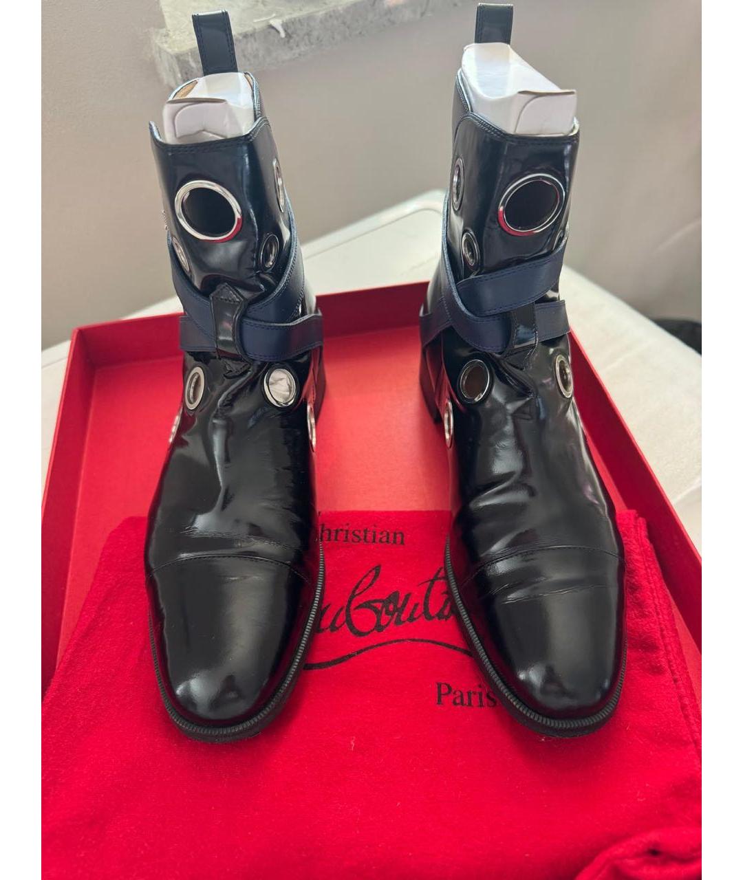 CHRISTIAN LOUBOUTIN Темно-синие кожаные полусапоги, фото 3