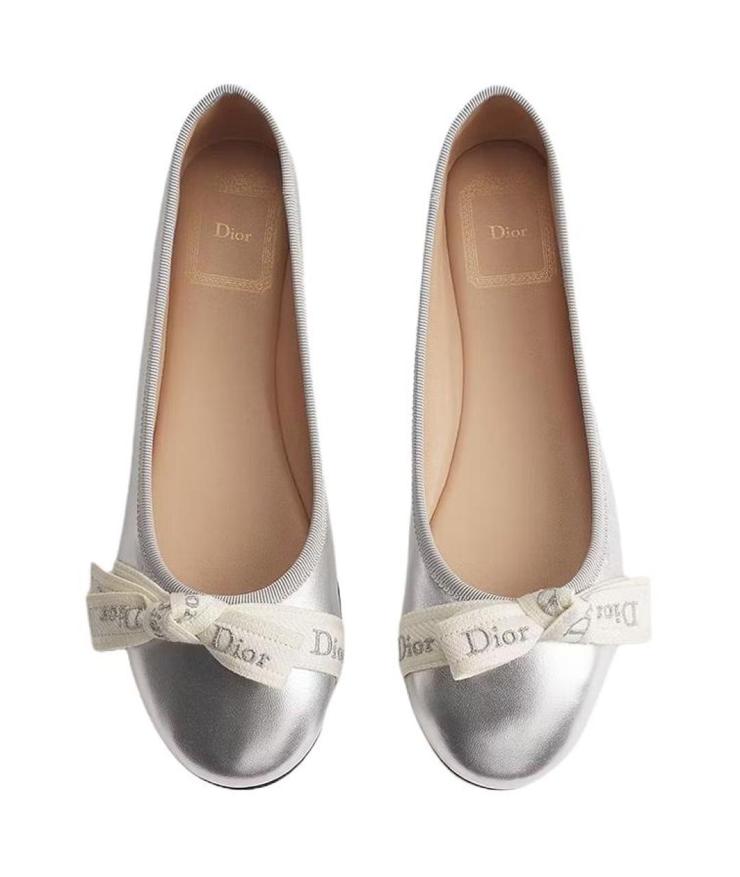 CHRISTIAN DIOR Серебряные текстильные балетки, фото 3