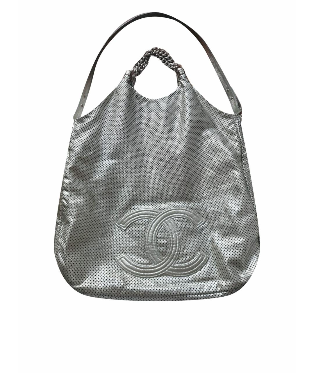 CHANEL PRE-OWNED Серебряная кожаная сумка тоут, фото 1