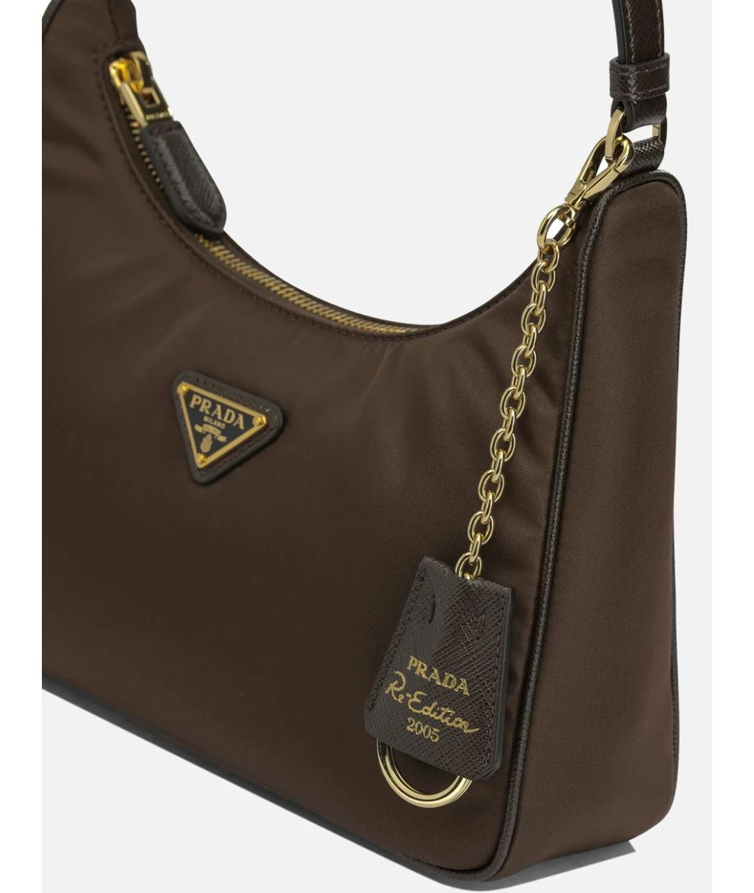 PRADA Коричневая синтетическая сумка с короткими ручками, фото 4
