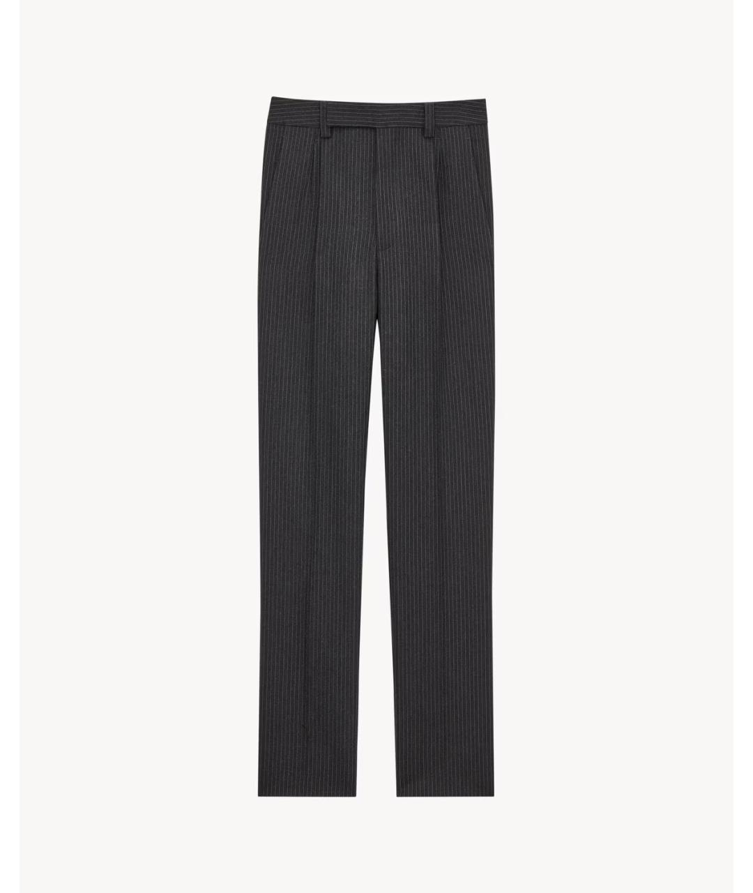 SAINT LAURENT Серые шерстяные повседневные брюки, фото 3