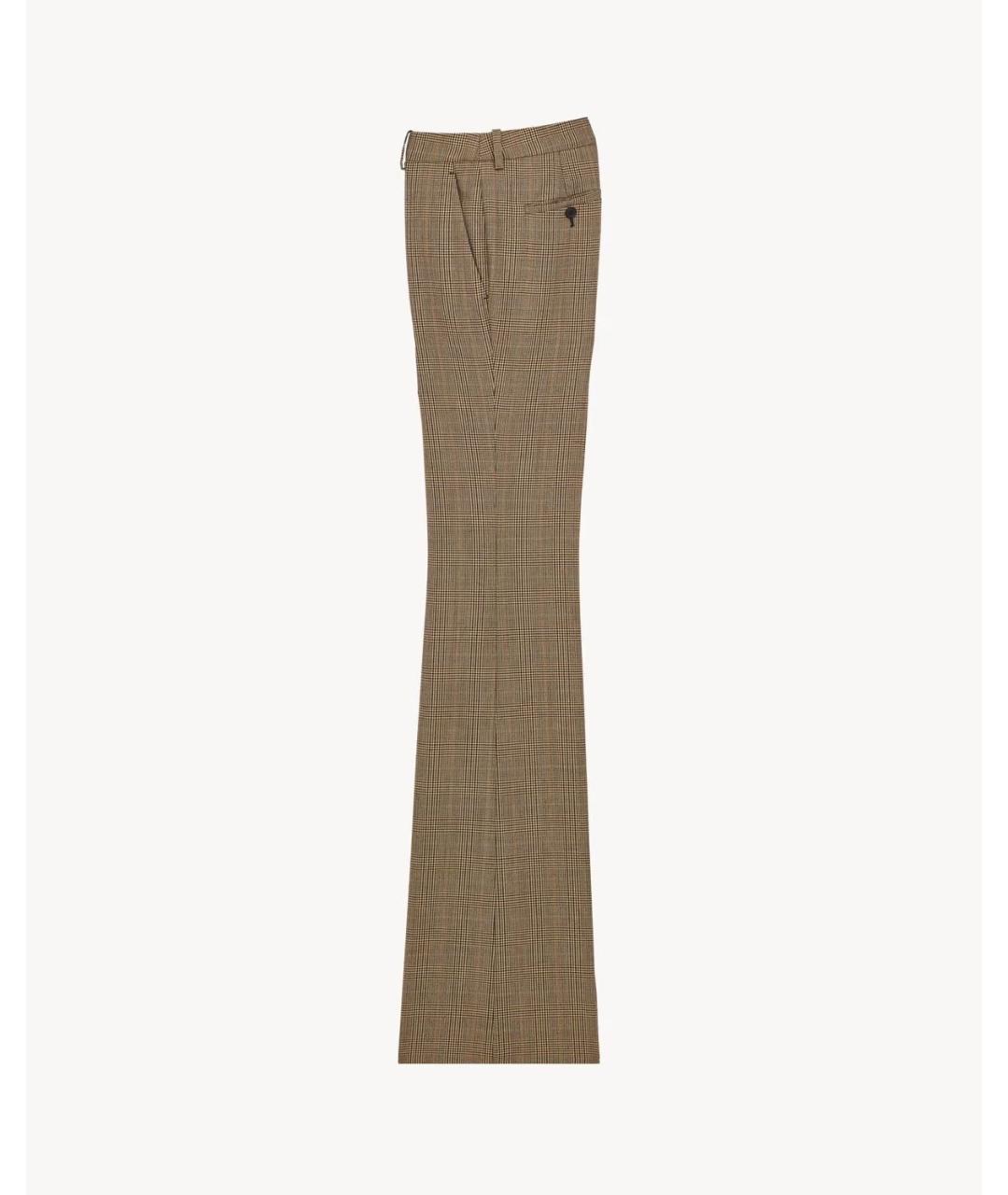 SAINT LAURENT Бежевые шерстяные прямые брюки, фото 2