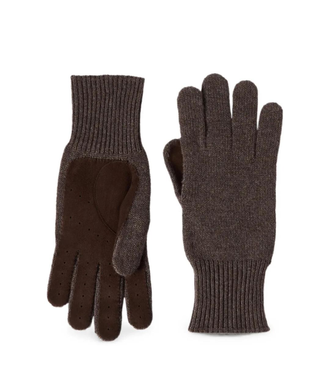 BRUNELLO CUCINELLI Коричневые кашемировые перчатки, фото 1