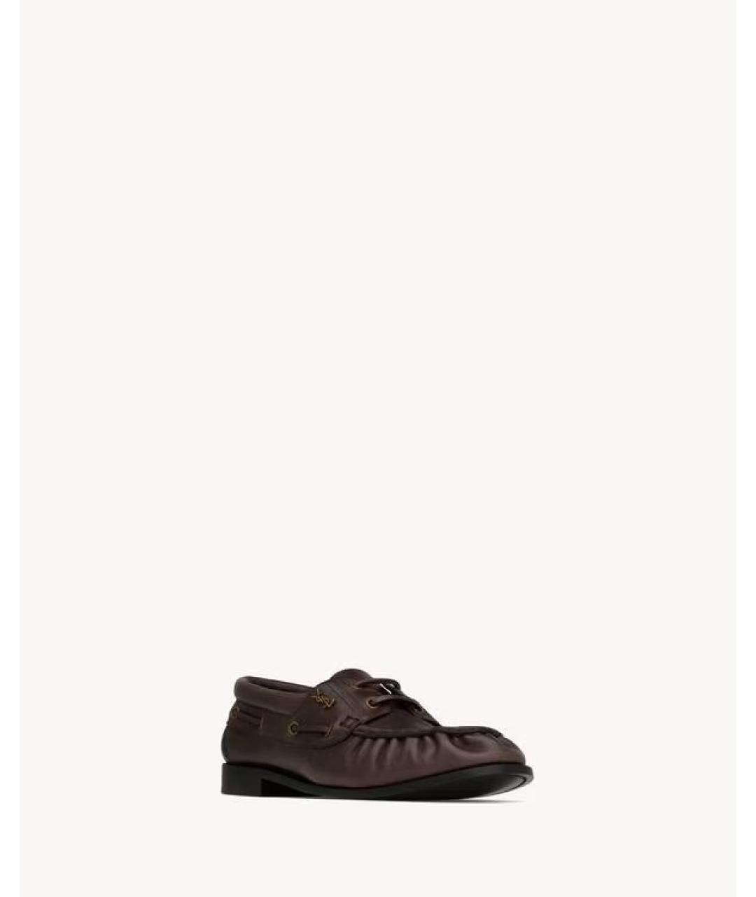 SAINT LAURENT Коричневые кожаные лоферы, фото 2