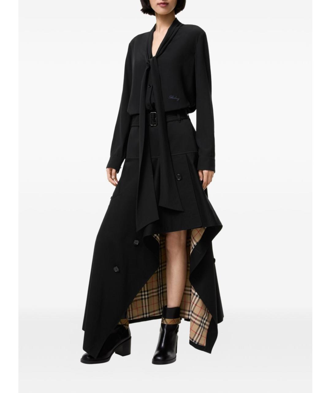 BURBERRY Черная хлопковая юбка миди, фото 3