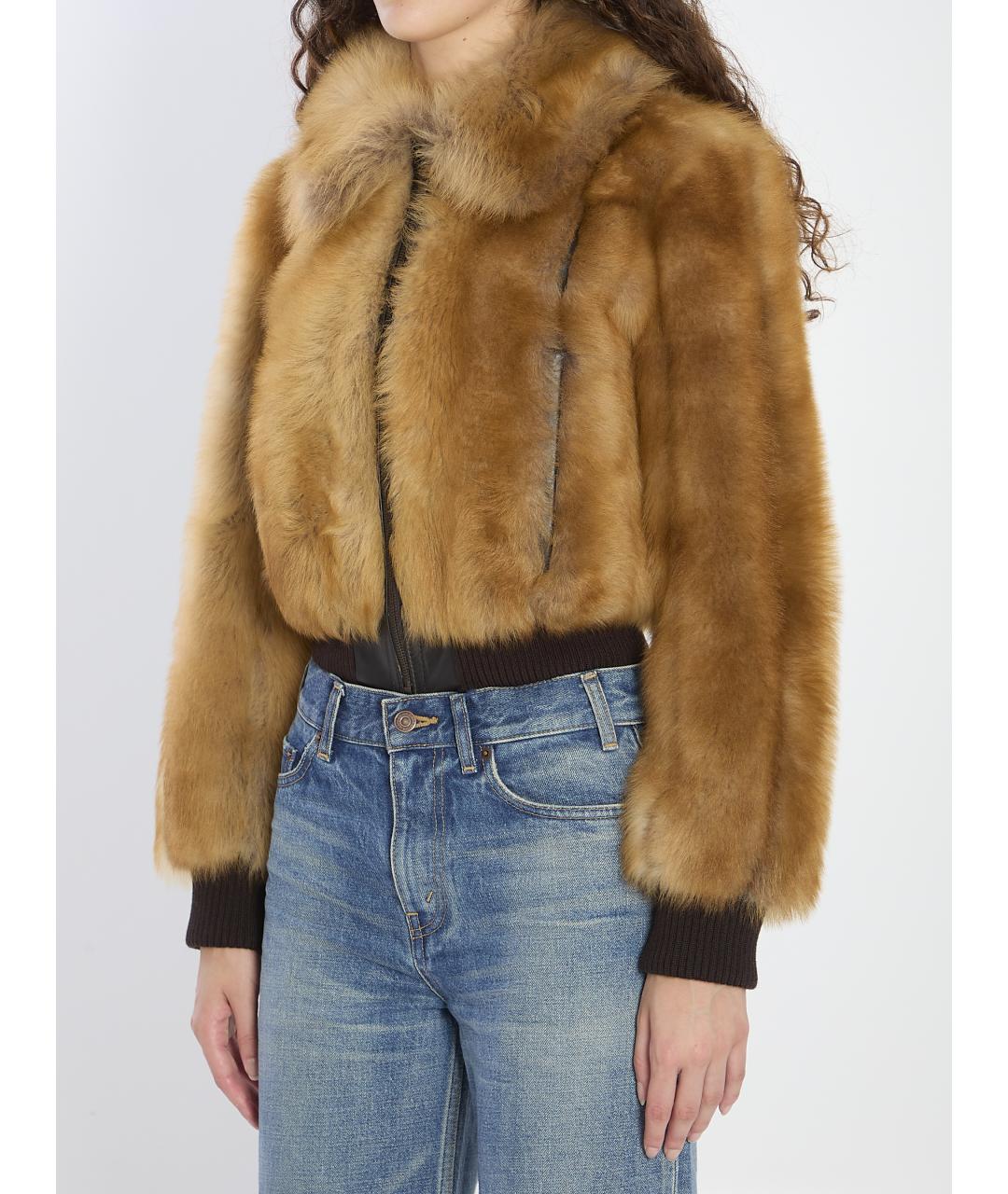 SAINT LAURENT Бежевая меховая куртка, фото 2
