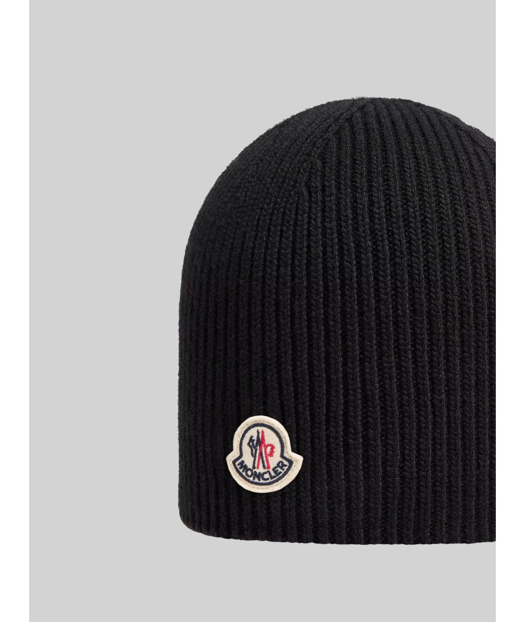 MONCLER Черная шерстяная шапка, фото 3