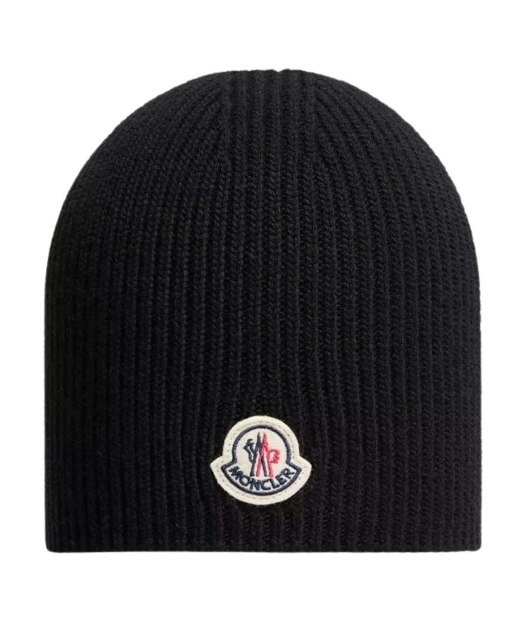 MONCLER Черная шерстяная шапка, фото 1