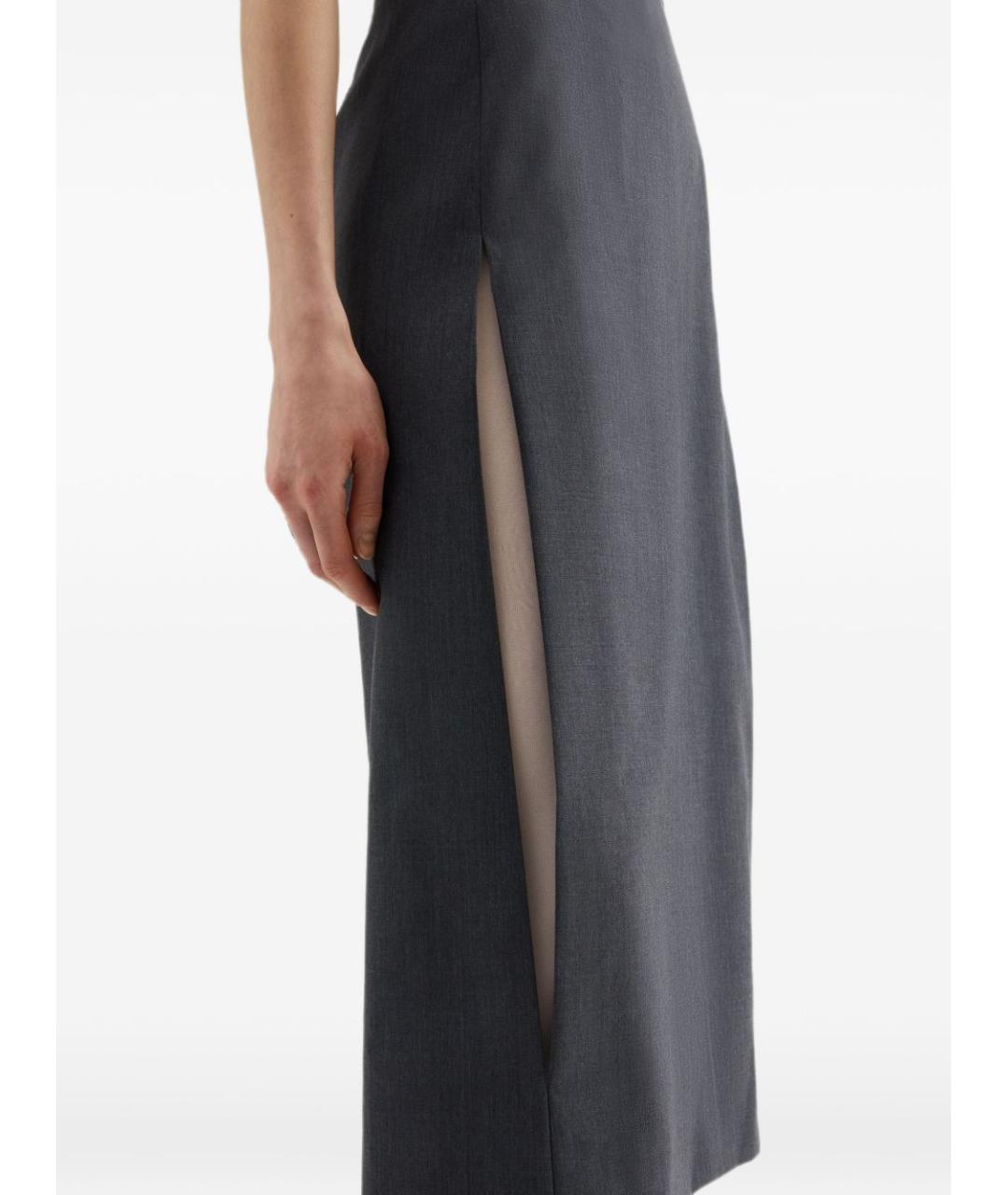 JIL SANDER Серая шерстяная юбка миди, фото 2
