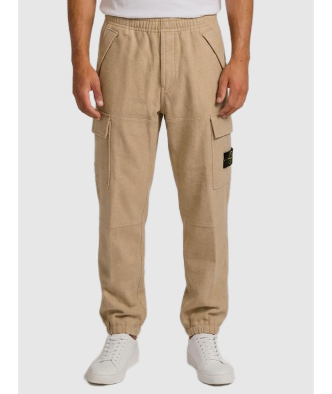 STONE ISLAND Бежевые шерстяные повседневные брюки, фото 4