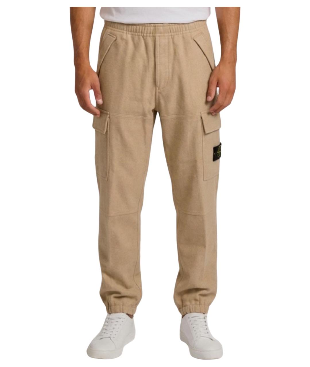 STONE ISLAND Бежевые шерстяные повседневные брюки, фото 1
