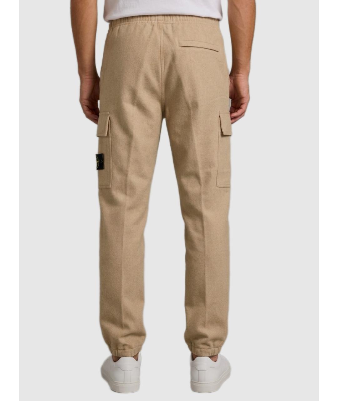STONE ISLAND Бежевые шерстяные повседневные брюки, фото 3