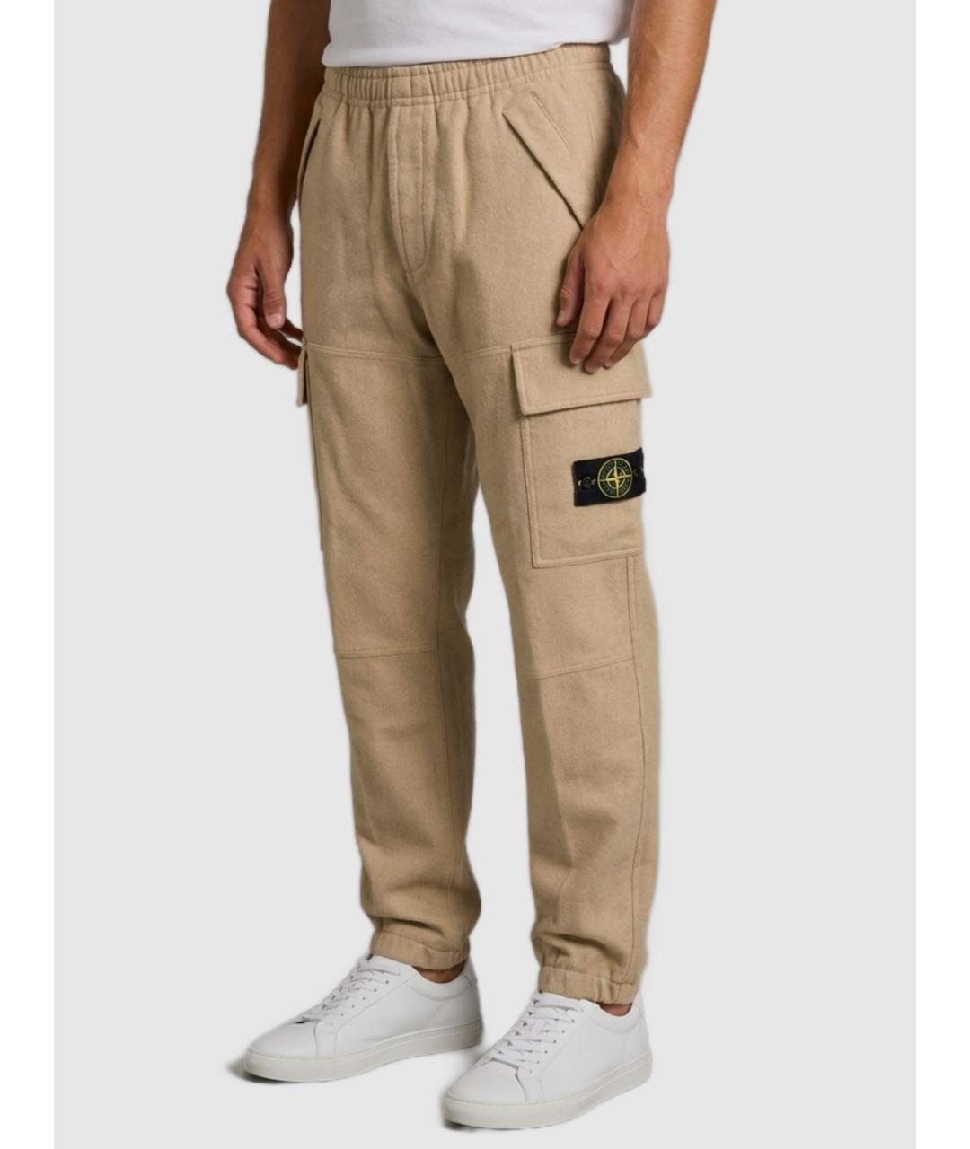 STONE ISLAND Бежевые шерстяные повседневные брюки, фото 2